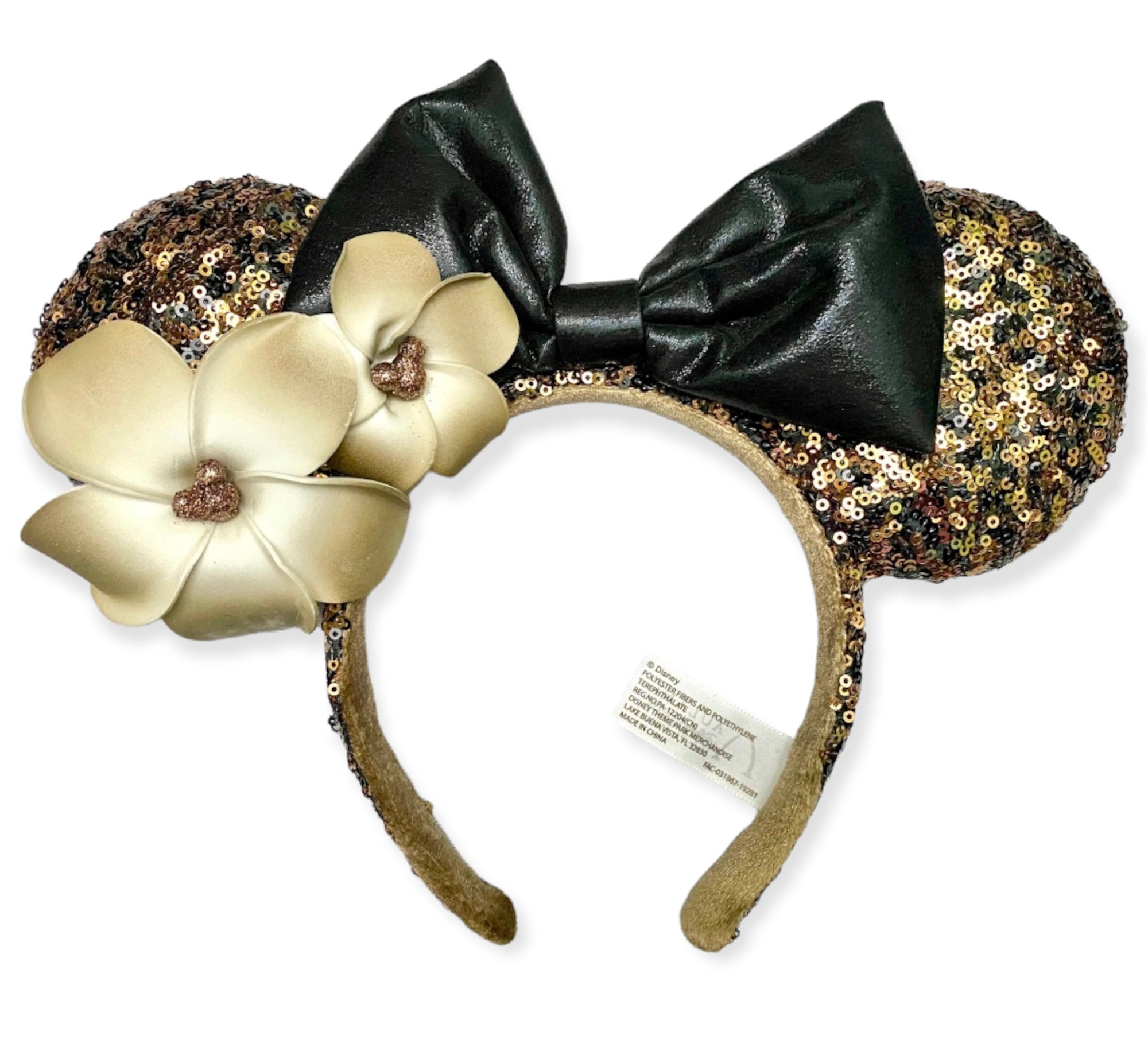 Disney Parks Aulani Belle of the Ball Bronze Blank & Gold Plumeria Minnie Ears Headband