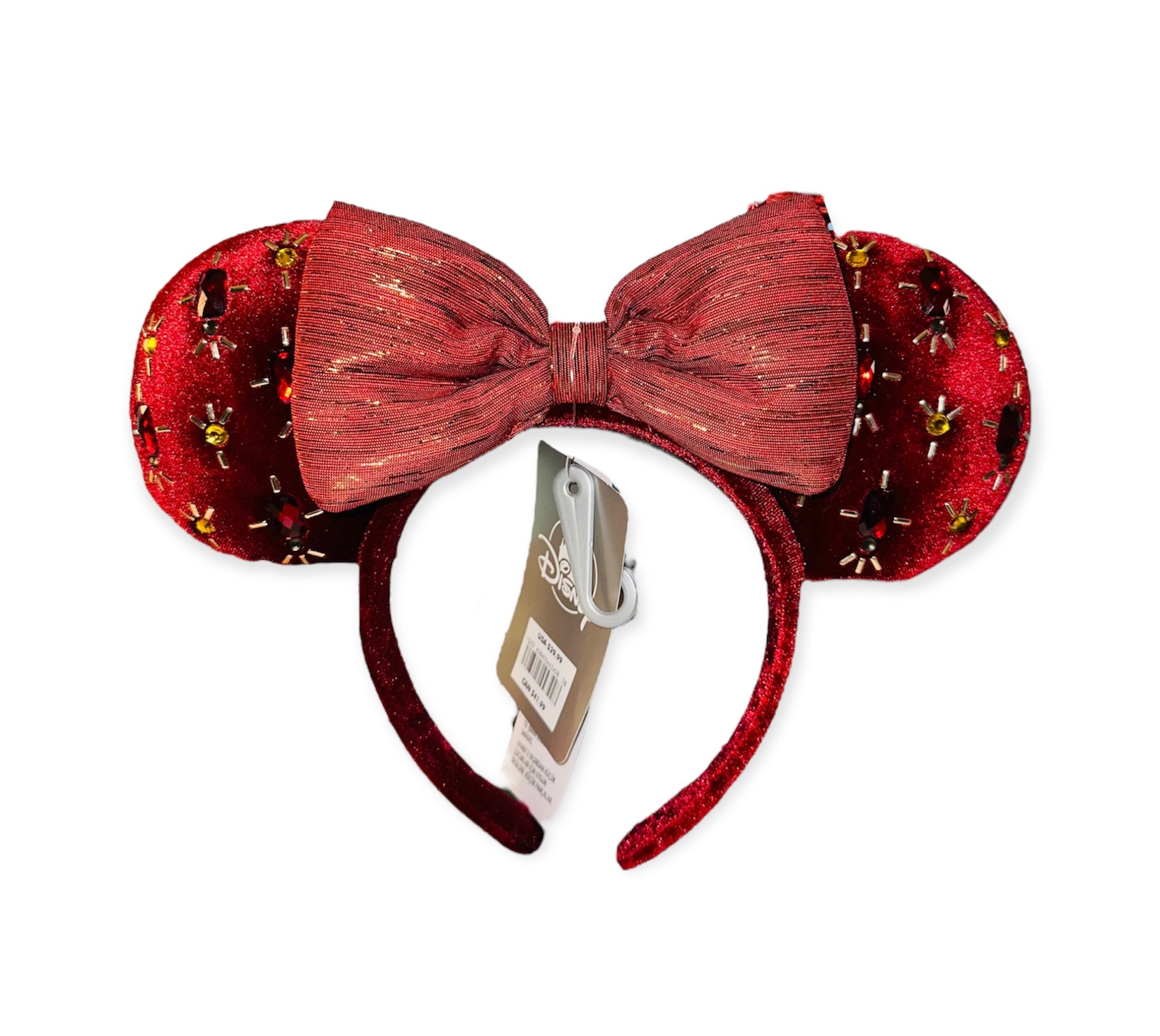 Disney Parks Holiday 2021 Cranberry Red Gems Minnie Ears Headband