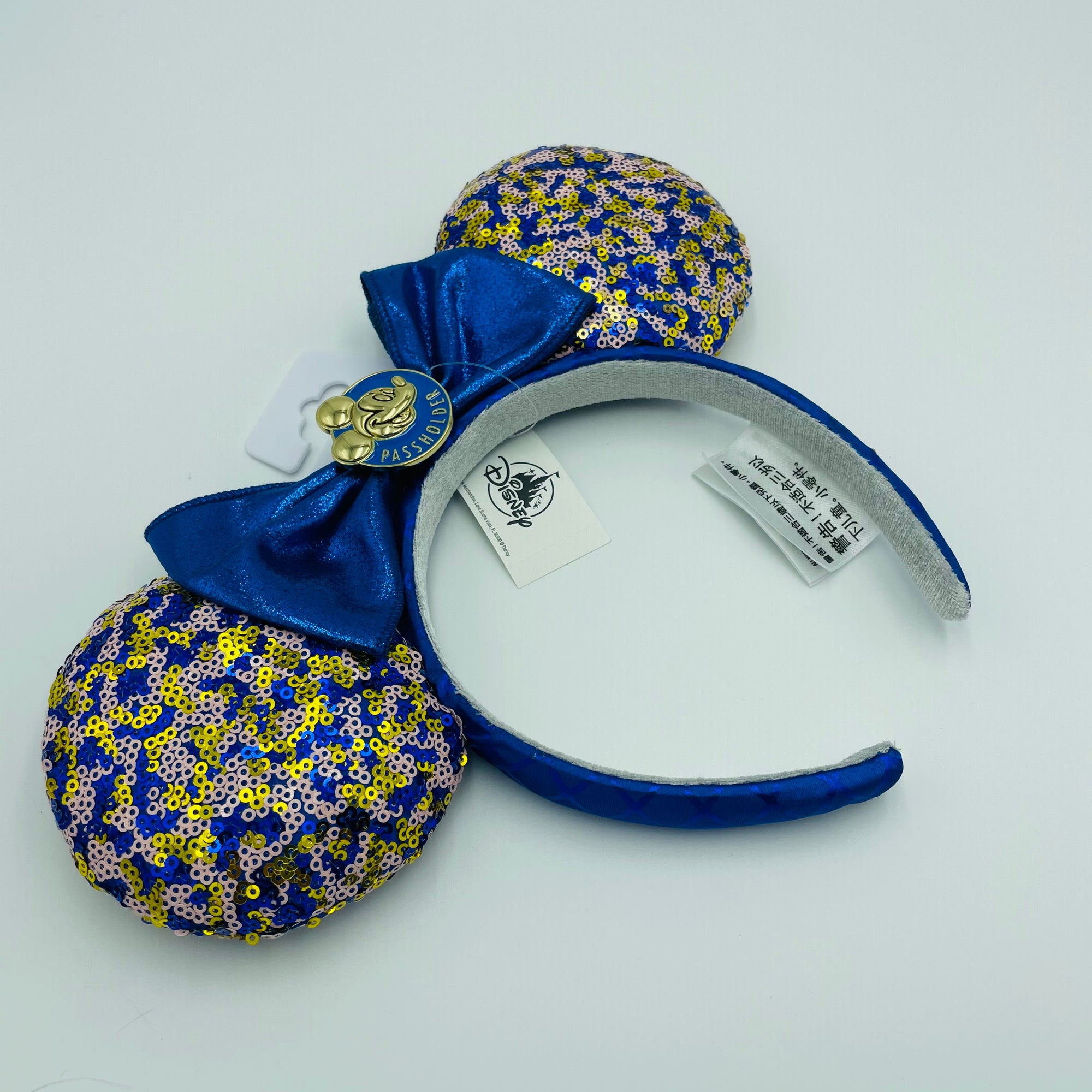 Disney Parks 2021 WDW Annual Passholder Blue Sequined Minnie Mouse Bow Ears